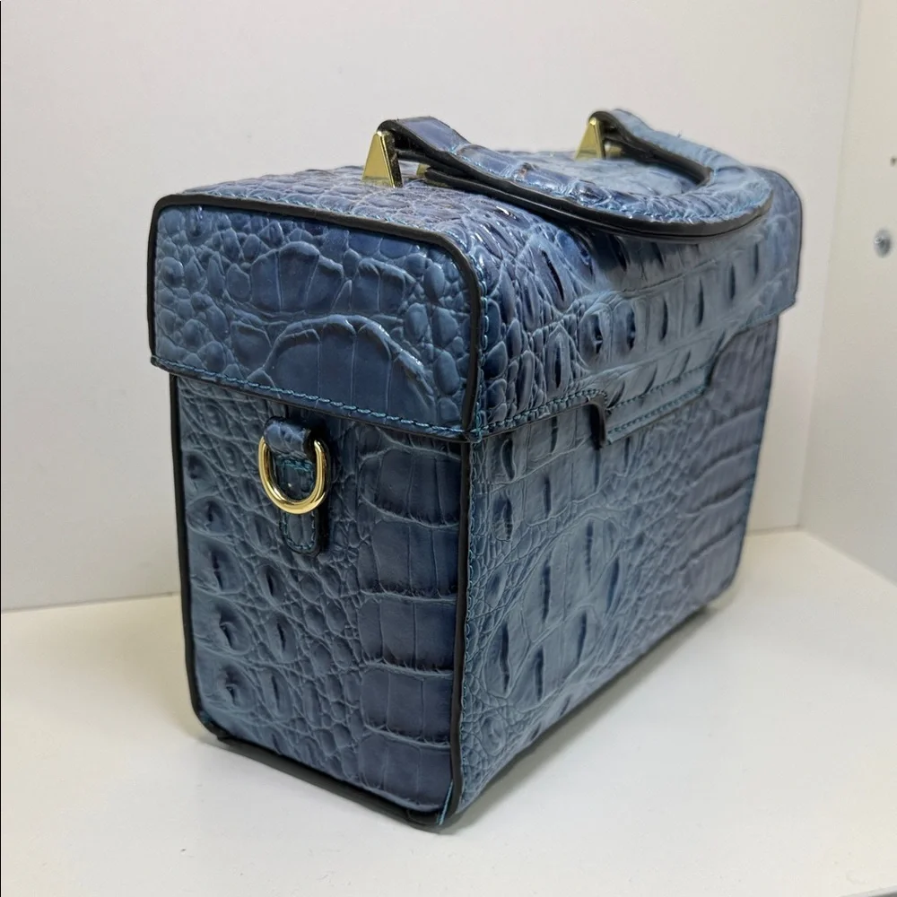 Structured Blue Croc-Embossed Top-Handle Satchel - Picture 4 of 9